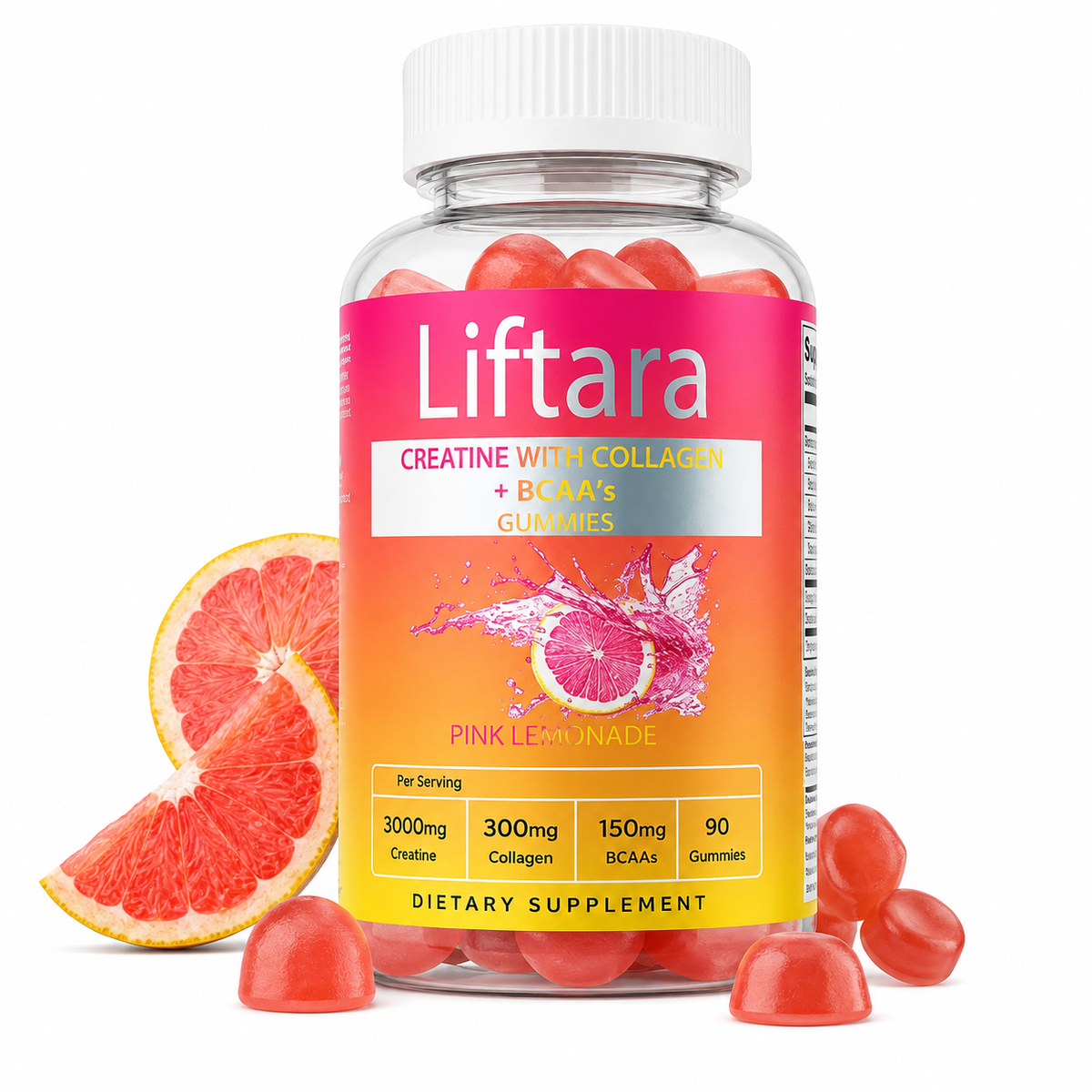 LIFTARA Creatine Monohydrate Gummies, Pink Lemonade, Sugar Free, 90 Count