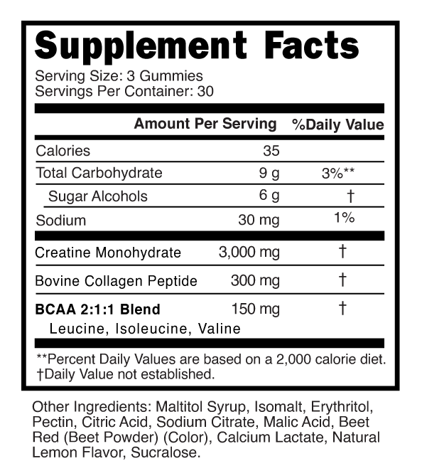 LIFTARA Creatine Monohydrate Gummies, Pink Lemonade, Sugar Free, 90 Count